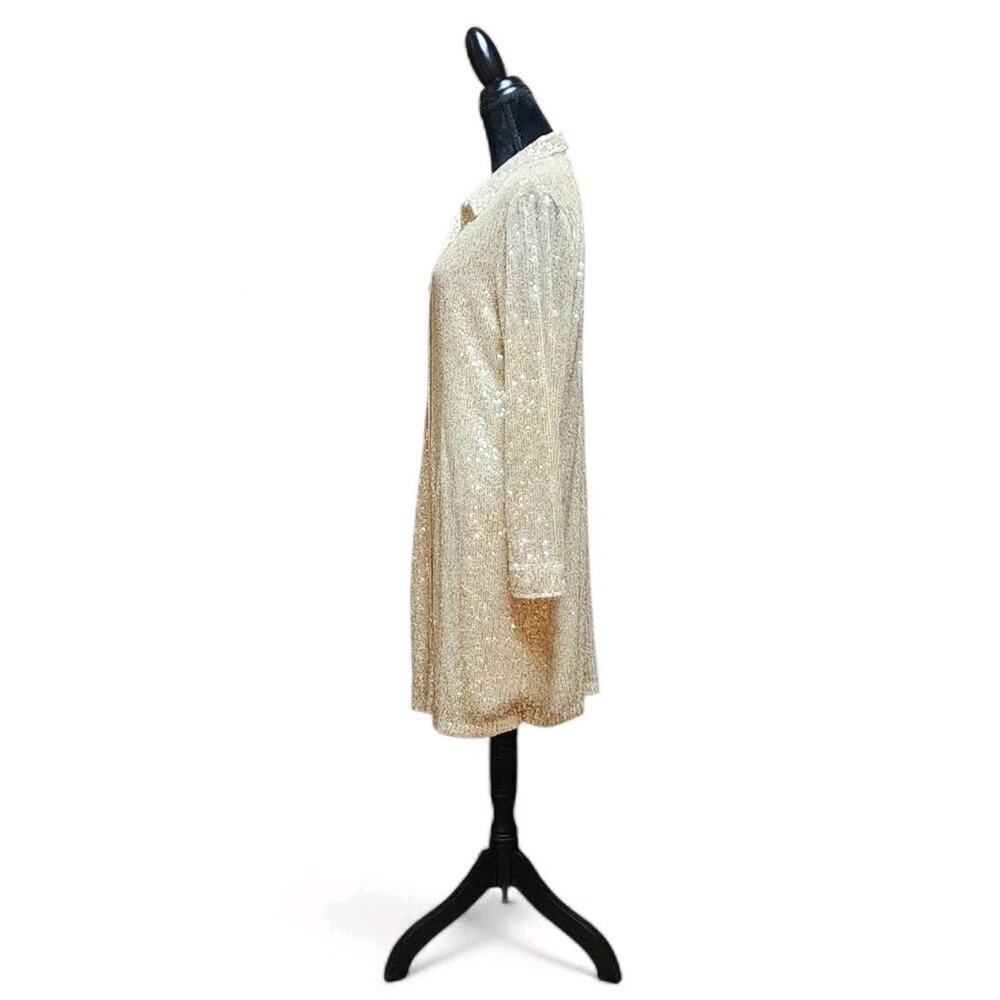 ELLEN WEAVER Dress Women's Cream, Silver Sequence Size XL Long-Sleeve NEW $120 - Picture 4 of 8